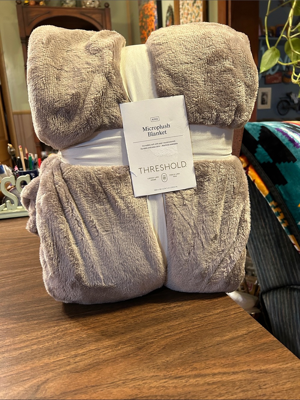 Threshold Microplush Blanket - Taupe